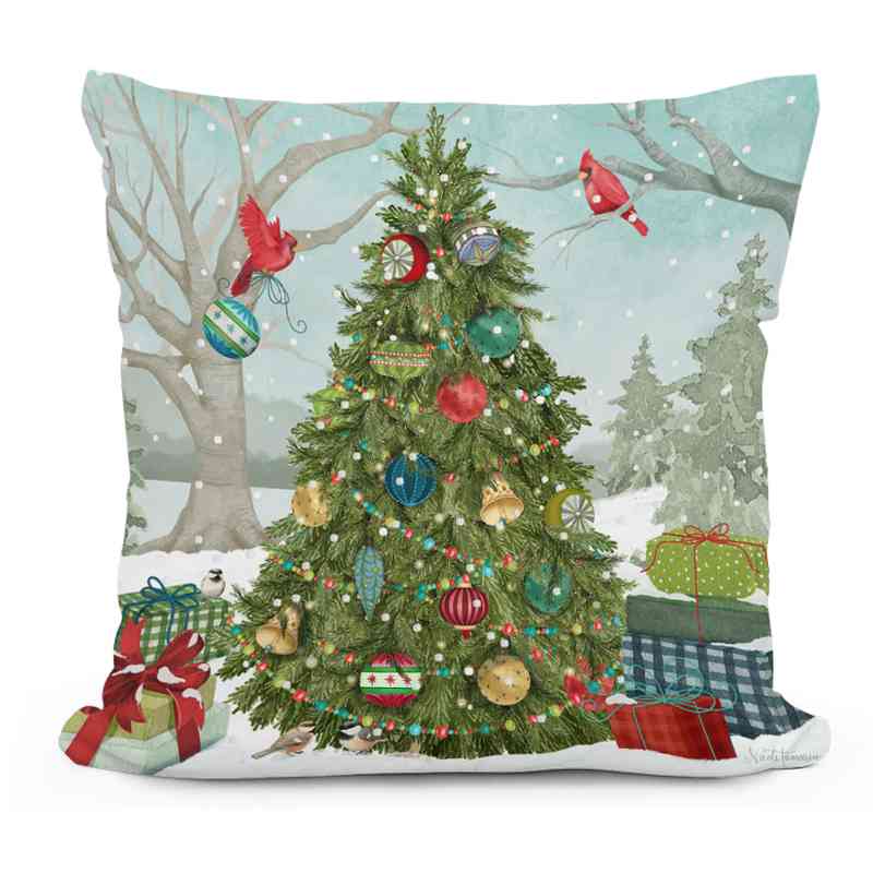 Indoor/Outdoor Forest Christmas Tree with Gifts Pillow, 18