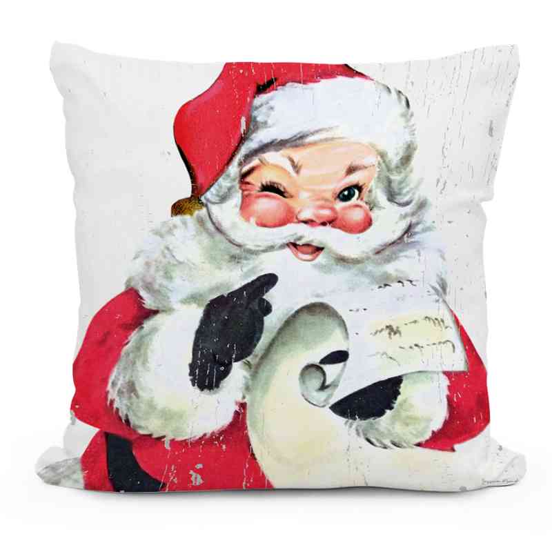 Indoor/Outdoor Vintage Santa's List Pillow, 18