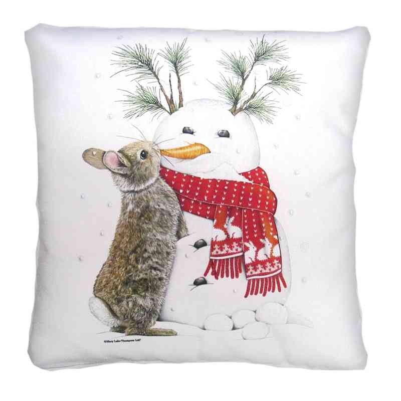 Indoor/Outdoor Snowman with Bunny Pillow, 18