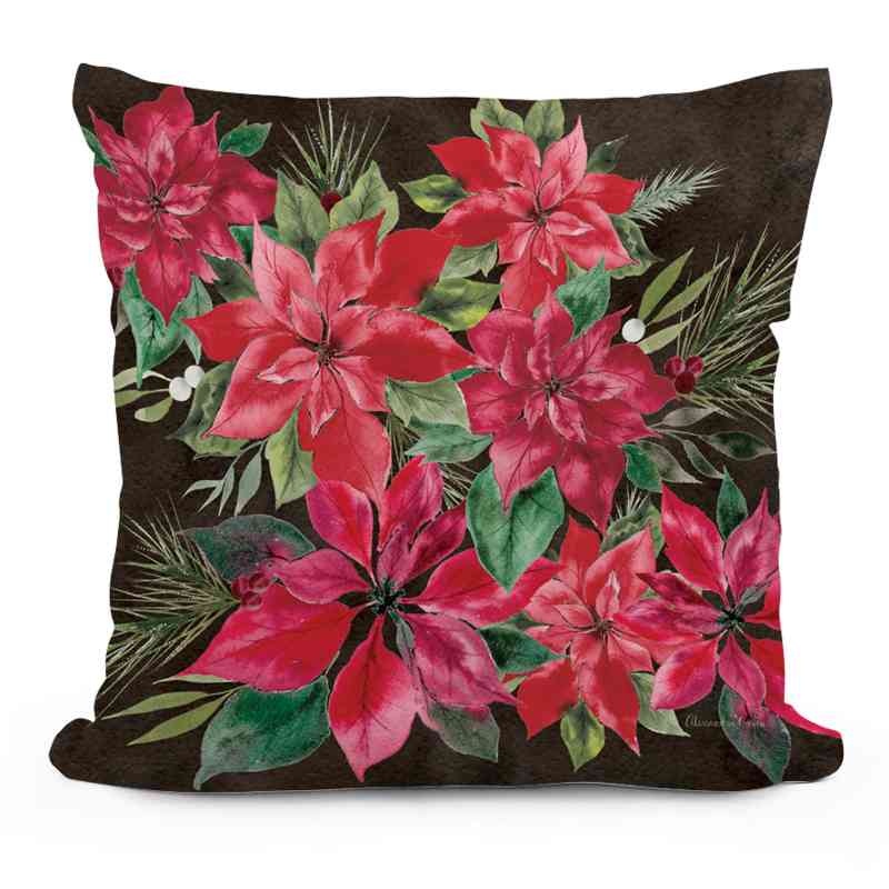 Indoor/Outdoor Watercolor Poinsettias Pillow, 18