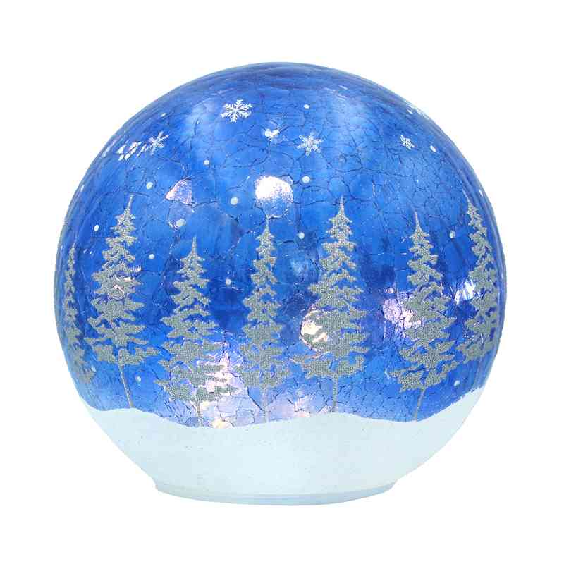 Blue & Silver Trees LED Crackle Glass Globe