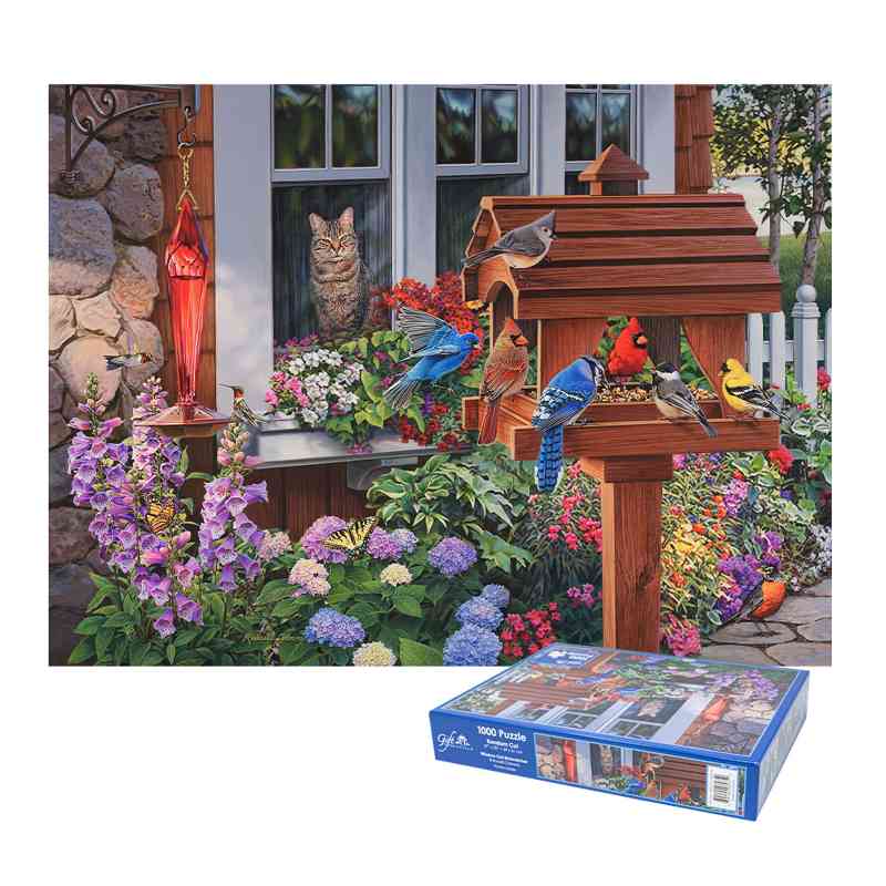 Window Cat Birdwatcher 1000 Piece Puzzle