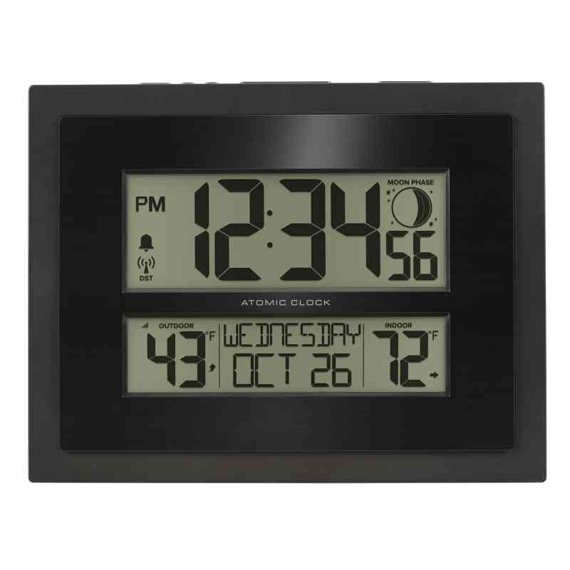 Atomic Digital Wall Clock with Indoor & Outdoor Temp