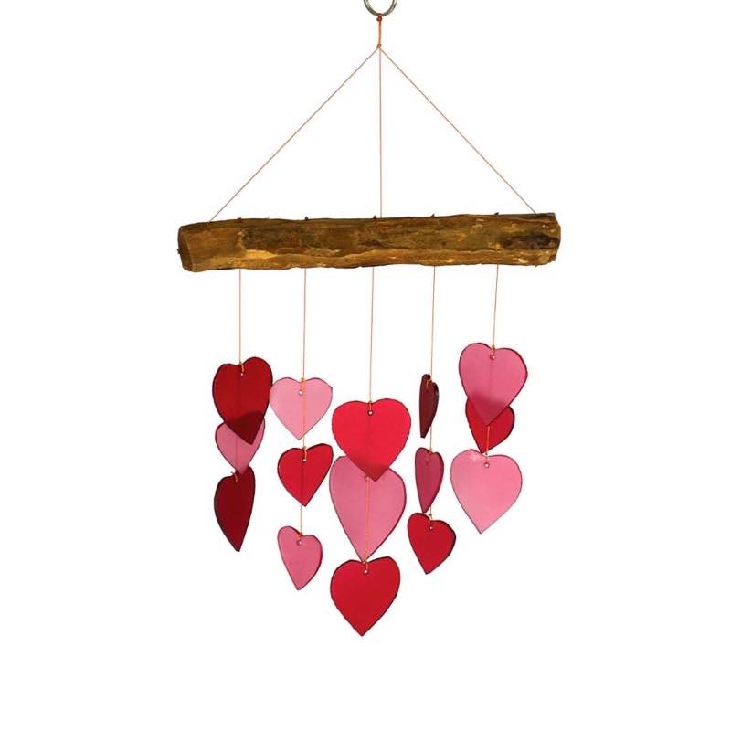 Glass and Driftwood Heart Wind Chime