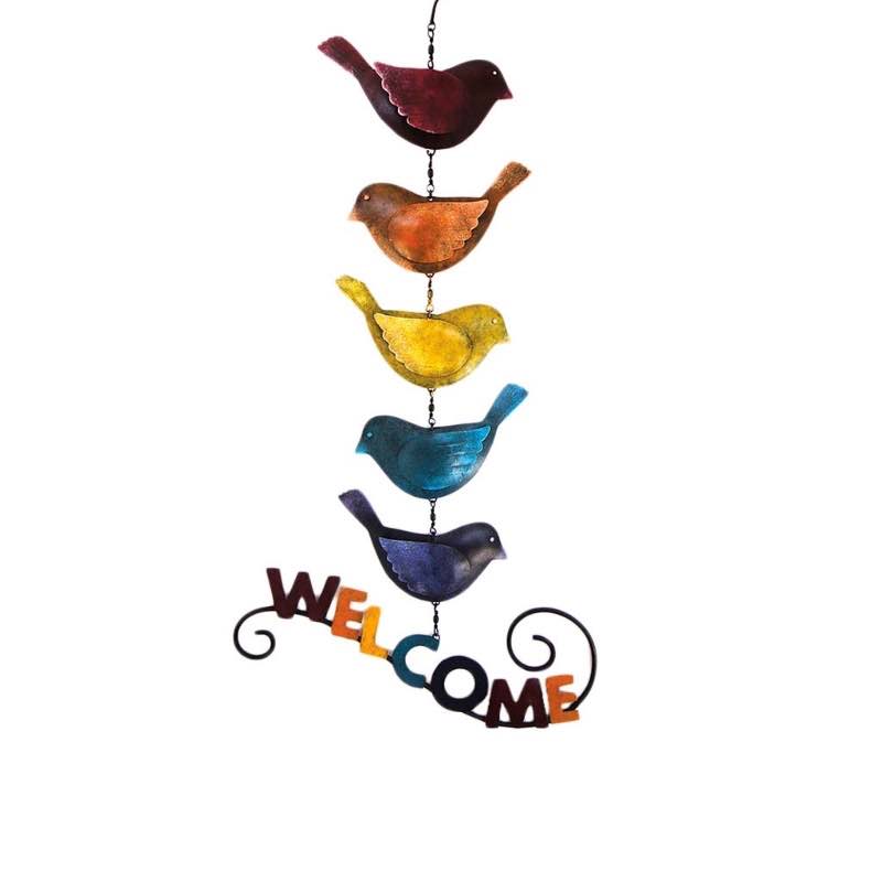 Multi-Colored Birds Hanging Mobile Welcome Sign