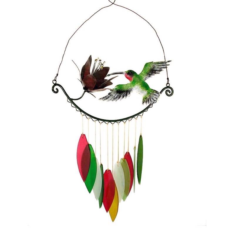 Hummingbird and Flower Glass and Metal Wind Chime