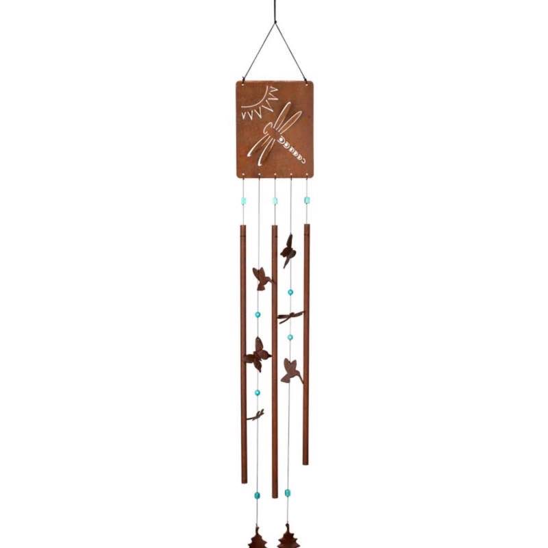 Rust Finish Victorian Garden Wind Chime With Hummingbird And Butterfly Chimes