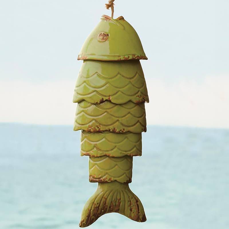 Colored Porcelain Koi Fish Wind Chime - Green