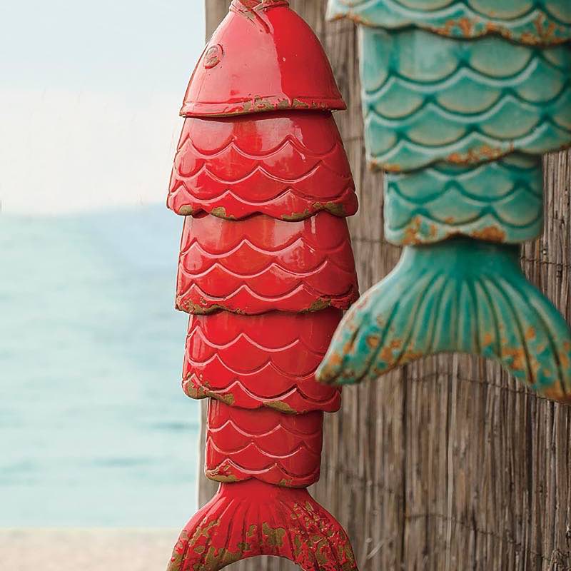 Colored Porcelain Koi Fish Wind Chime - Red