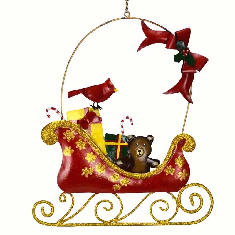 Santa's Sleigh with Cardinal Metal Wall D&eacute;cor