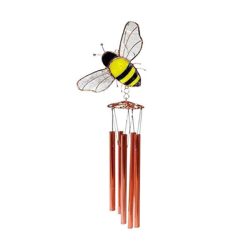 Handcrafted Metal and Stained Glass Bee Wind Chime