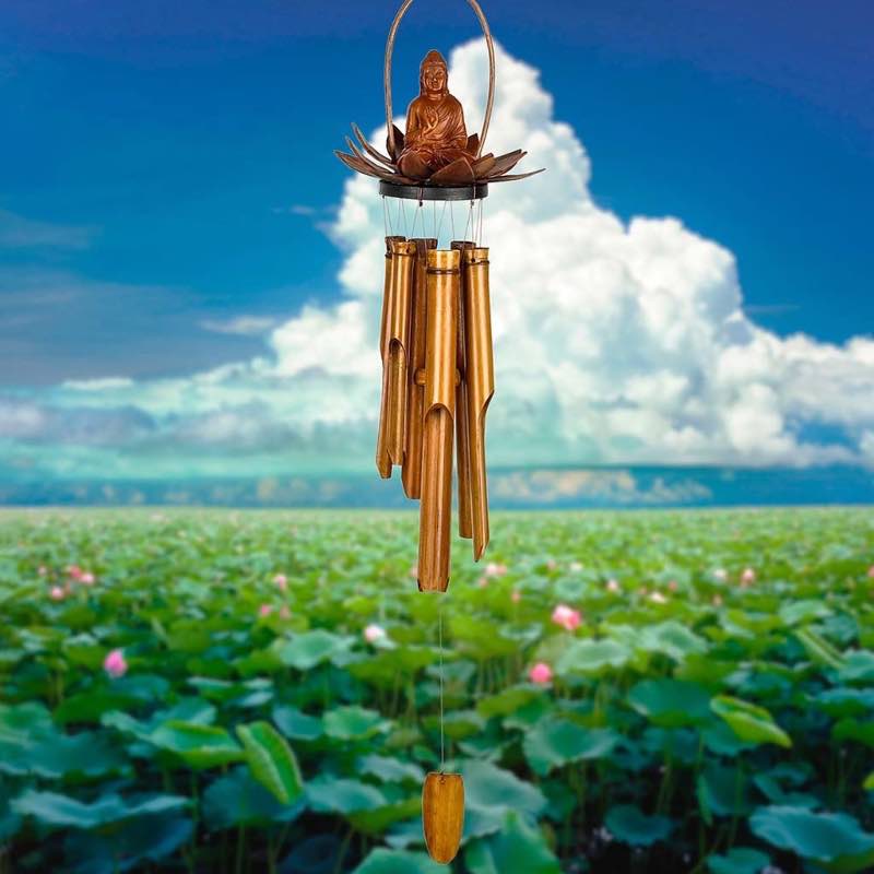 Handcrafted Seated Buddha in Lotus Bamboo Wind Chime