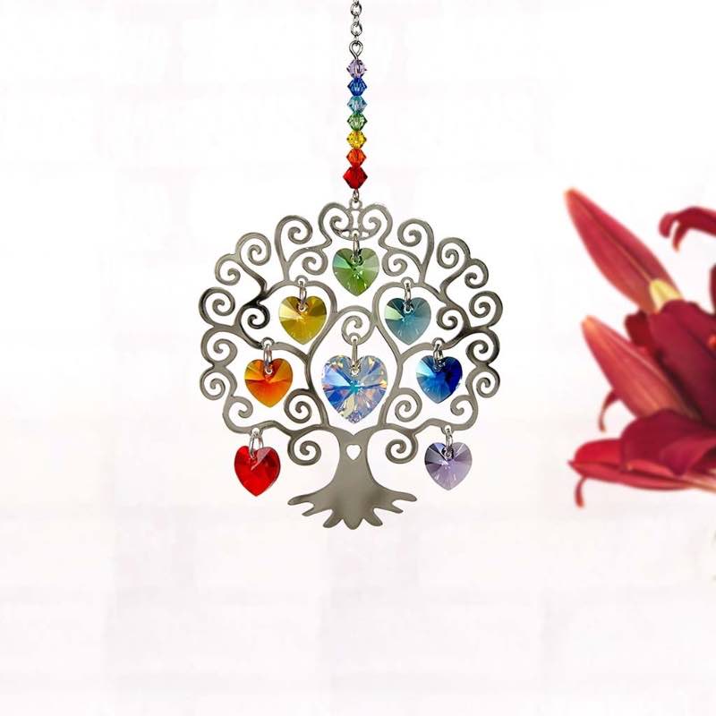 Metal Tree of Life with Colorful Crystals