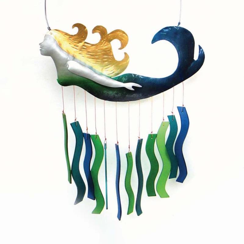 Handcrafted Metal and Glass Mermaid Wind Chime