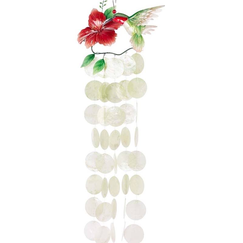 Capiz Shell Hummingbird and Hibiscus Wind Chime