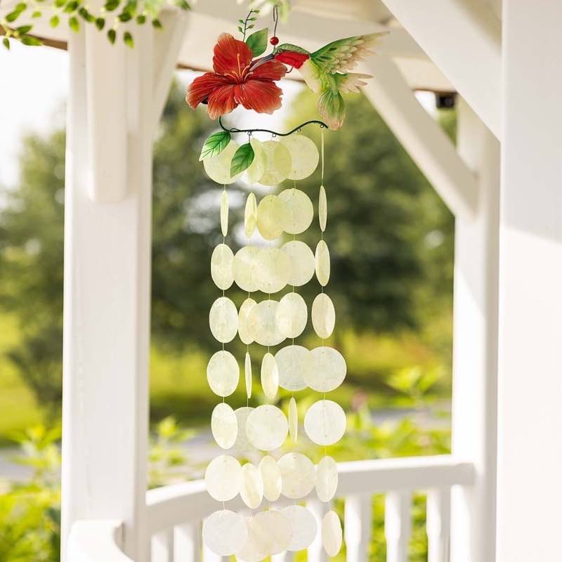 Capiz Shell Hummingbird and Hibiscus Wind Chime