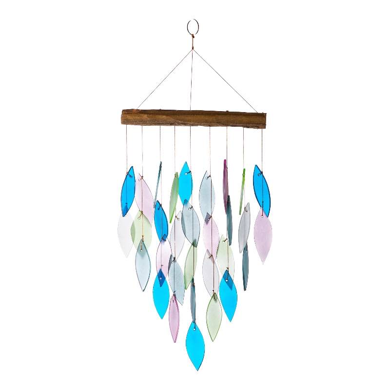 Pastel Leaves Wind Chime on Driftwood Branch