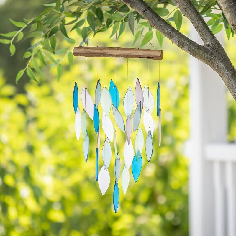 Pastel Leaves Wind Chime on Driftwood Branch