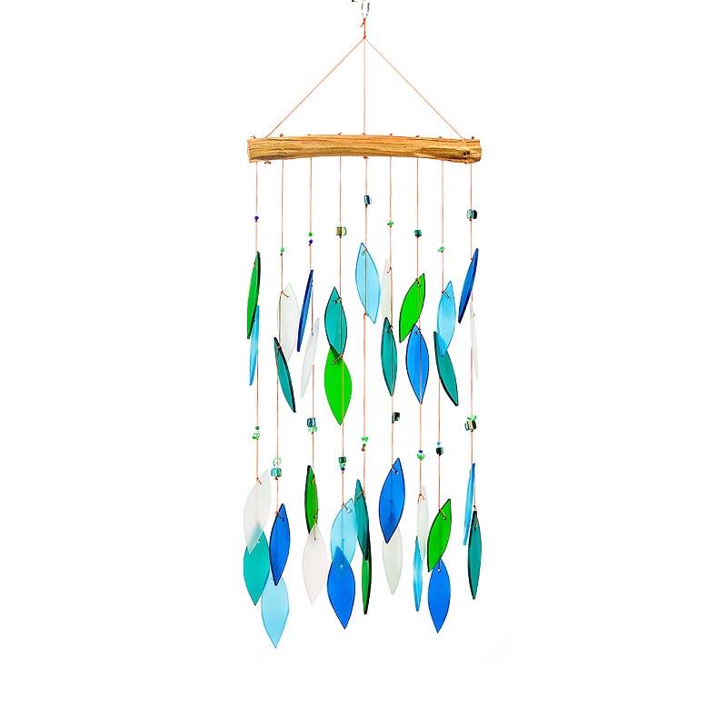 Ocean Blues Sandblasted Glass Wind Chime