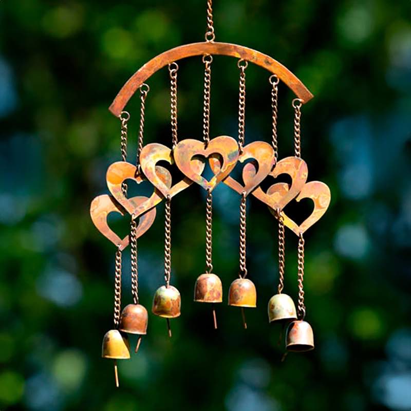 Flamed Copper Hearts Wind Chime