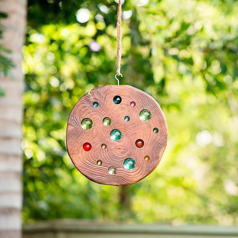 Teakwood Stained Glass Hanging Suncatcher