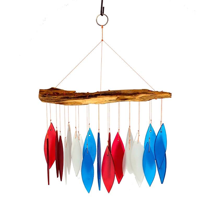 Red, White and Blue Sandblasted Glass Wind Chime