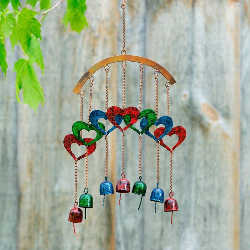 Multi-Colored Hearts and Bells Wind Chime