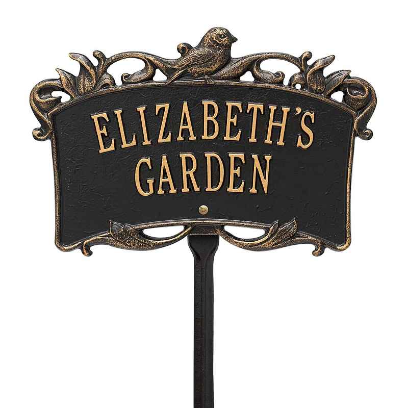 Personalized Bird Garden Plaque - Black/Gold