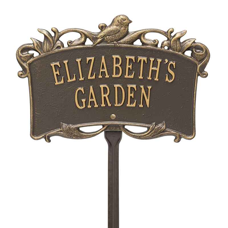 Personalized Bird Garden Plaque - Bronze/Gold