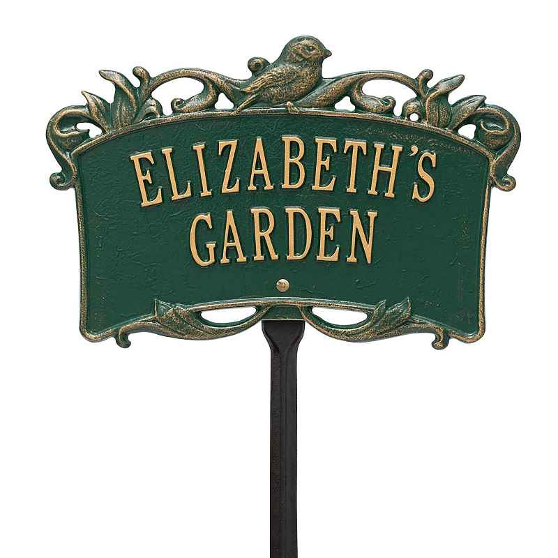 Personalized Bird Garden Plaque - Green/Gold