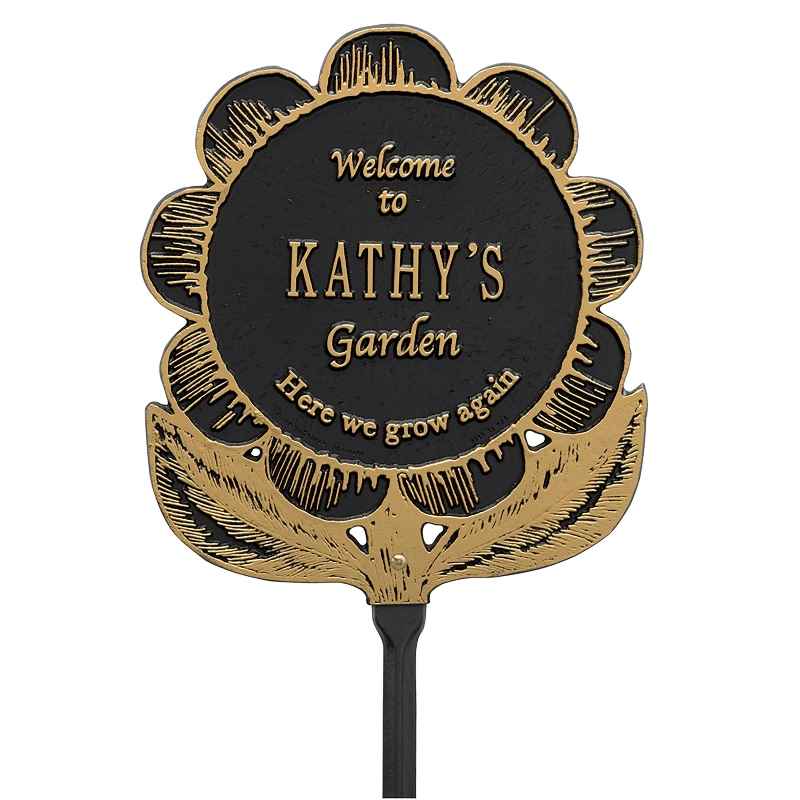 Personalized Flower Garden Plaque - Black/Gold