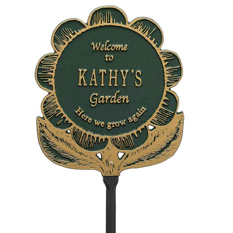 Personalized Flower Garden Plaque - Green/Gold