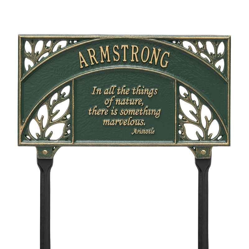 Personalized Aristotle Quote Garden Plaque - Green/Gold
