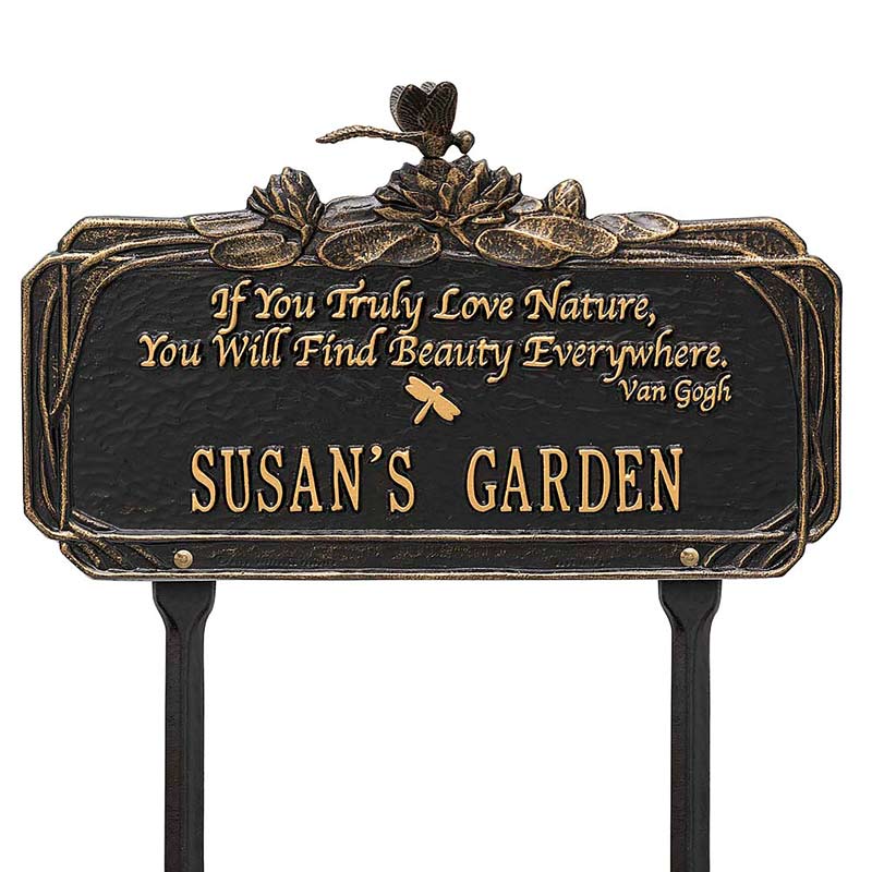 Personalized Van Gogh Dragonfly Garden Plaque - Black/Gold