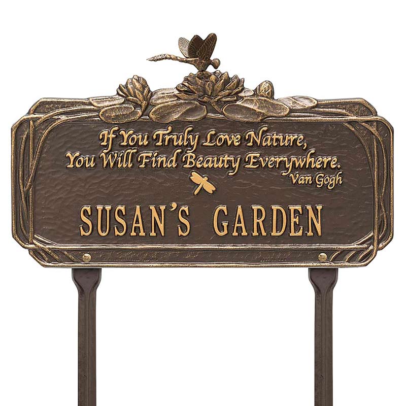 Personalized Van Gogh Dragonfly Garden Plaque - Bronze/Gold