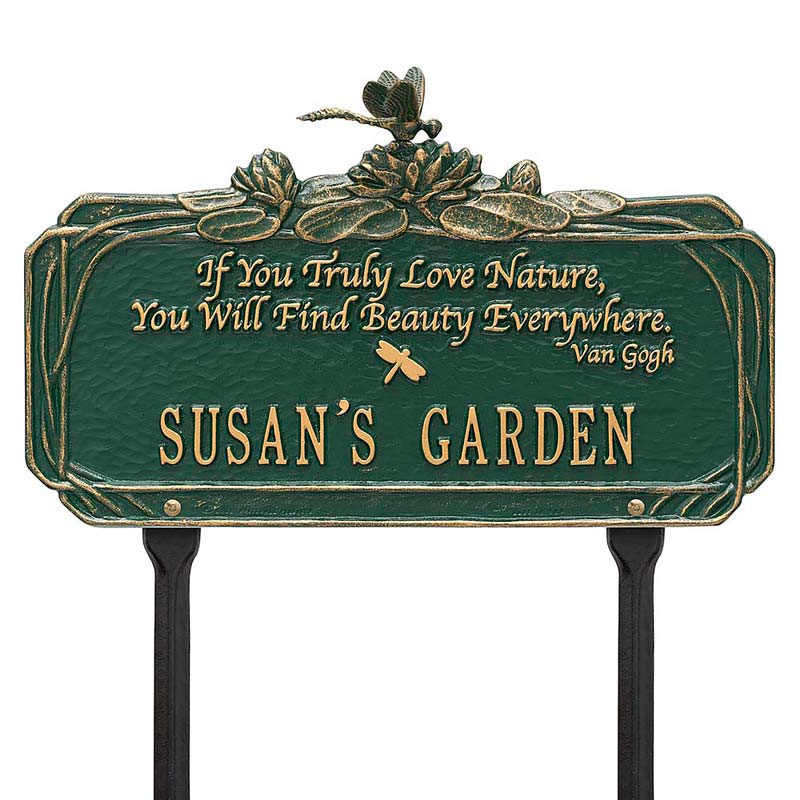 Personalized Van Gogh Dragonfly Garden Plaque - Green/Gold