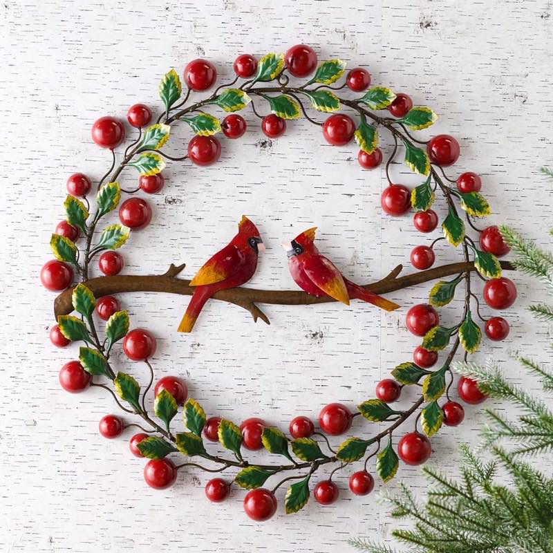 Cardinals and Berries Metal Wreath