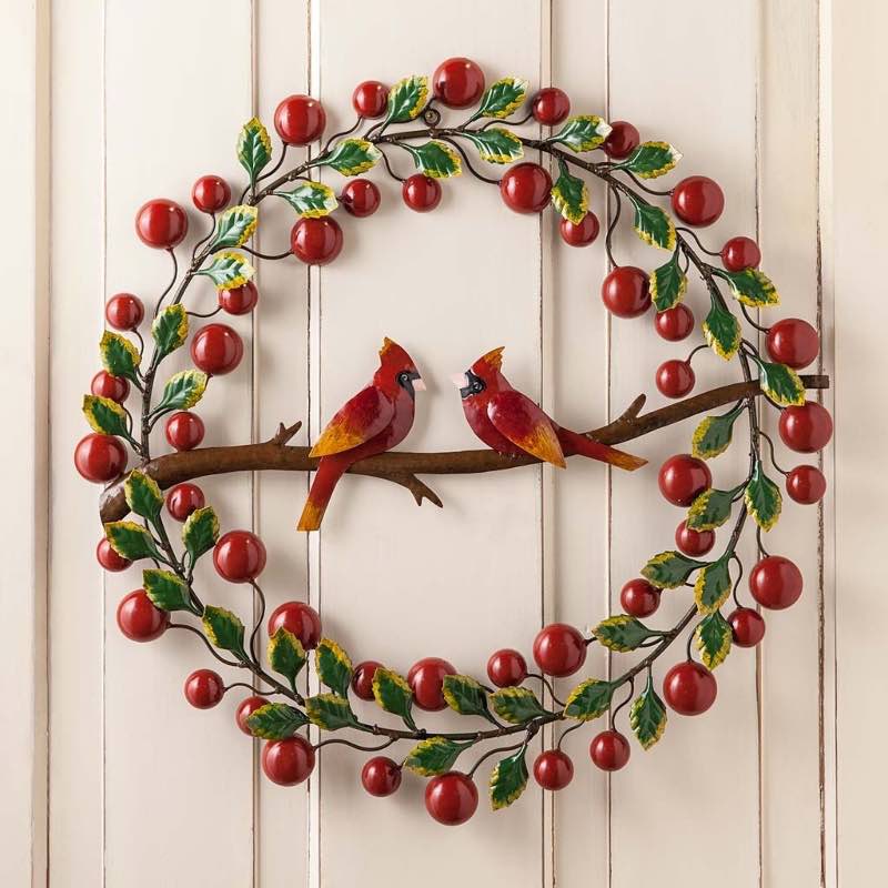 Cardinals and Berries Metal Wreath