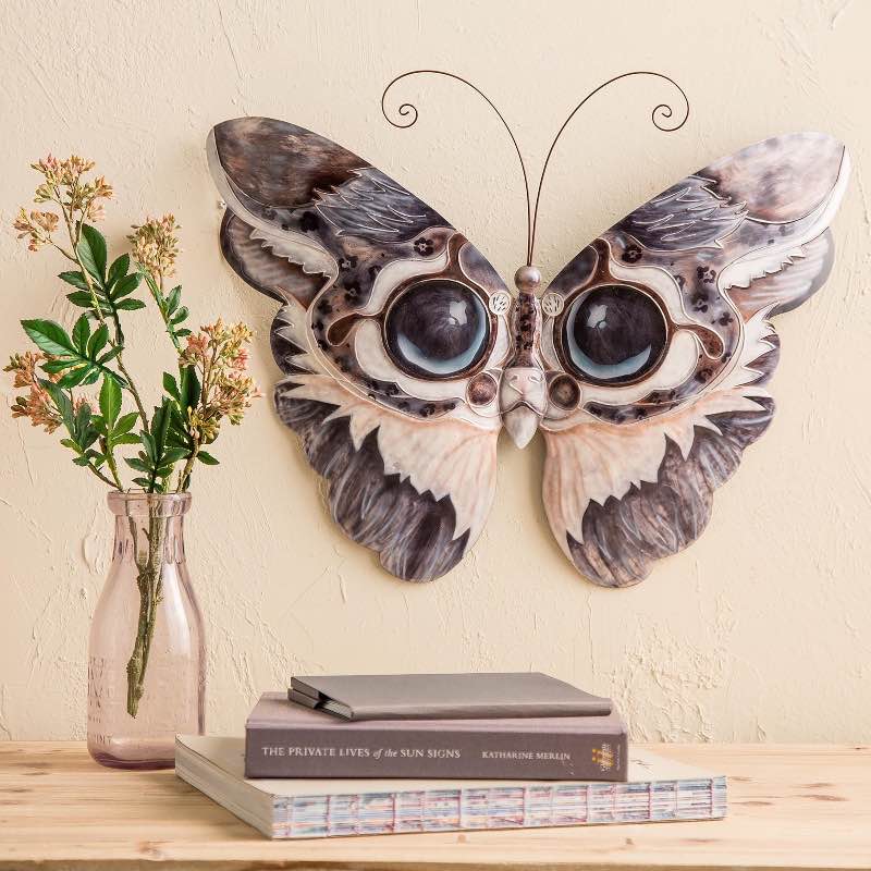 Metal and Capiz Cat Butterfly Wall Art