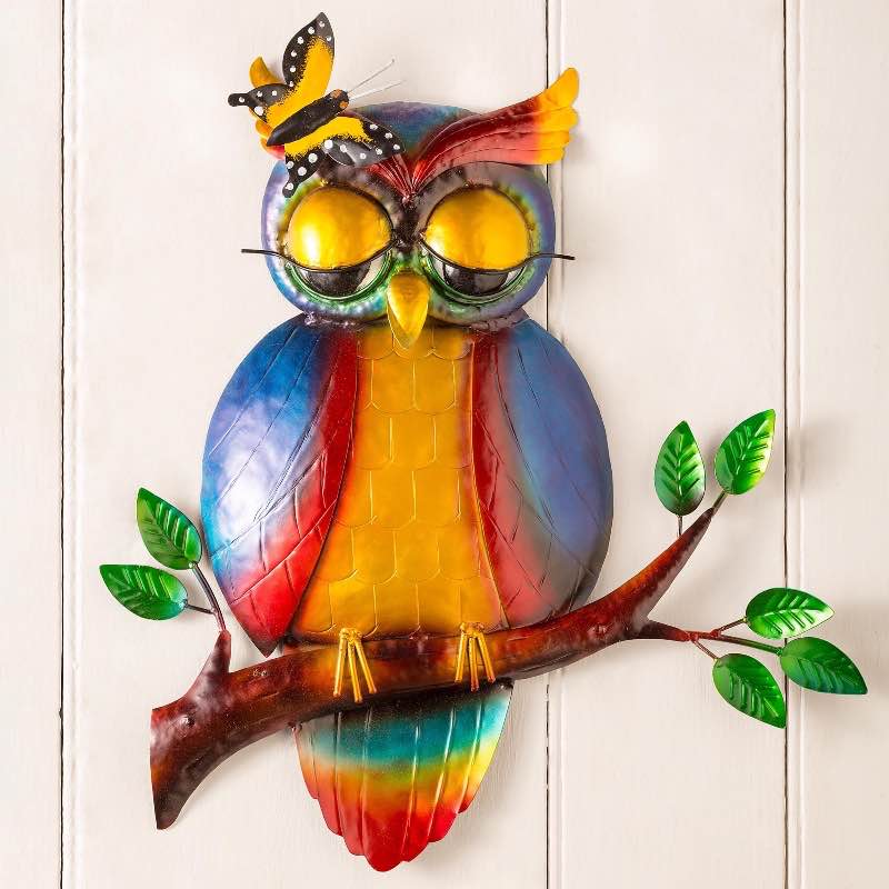 Handcrafted Metal Sleepy Owl Wall Art