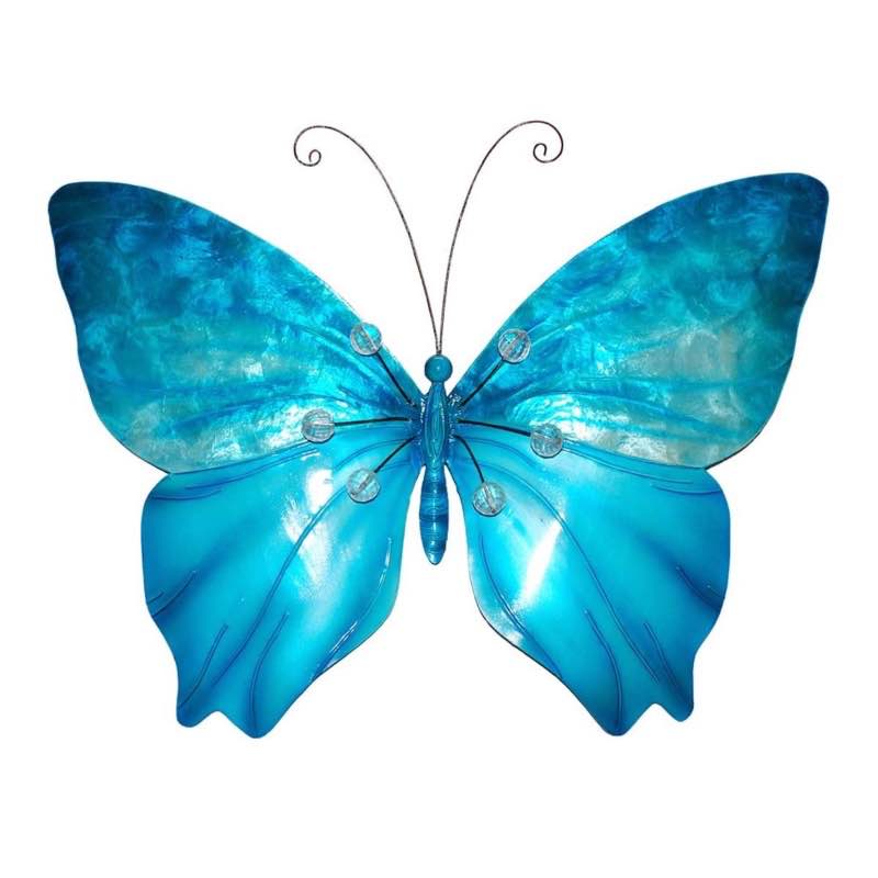 Metal and Capiz Blue Butterfly Wall Art