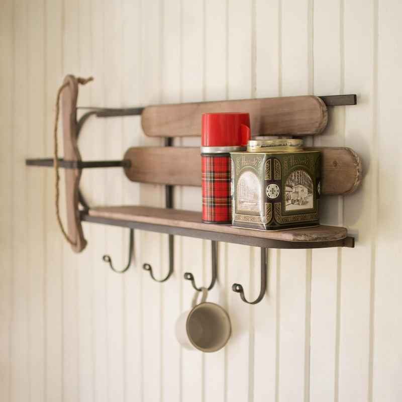 Retro Wood and Metal Sled Wall Shelf