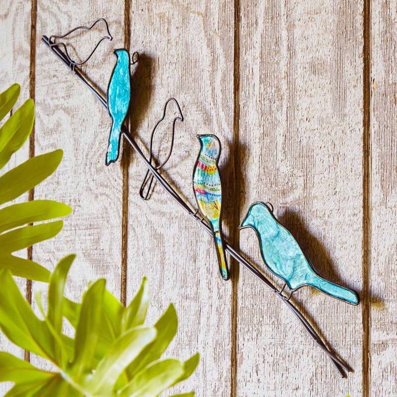 Handcrafted Metal and Capiz Birds on a Wire Wall Art