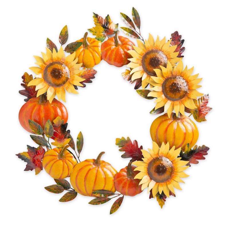 Handcrafted Metal Sunflower and Pumpkin Autumn Wreath