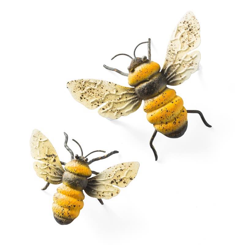 Rustic Metal Bees for Wall Hanging or Tabletop, Set of 2