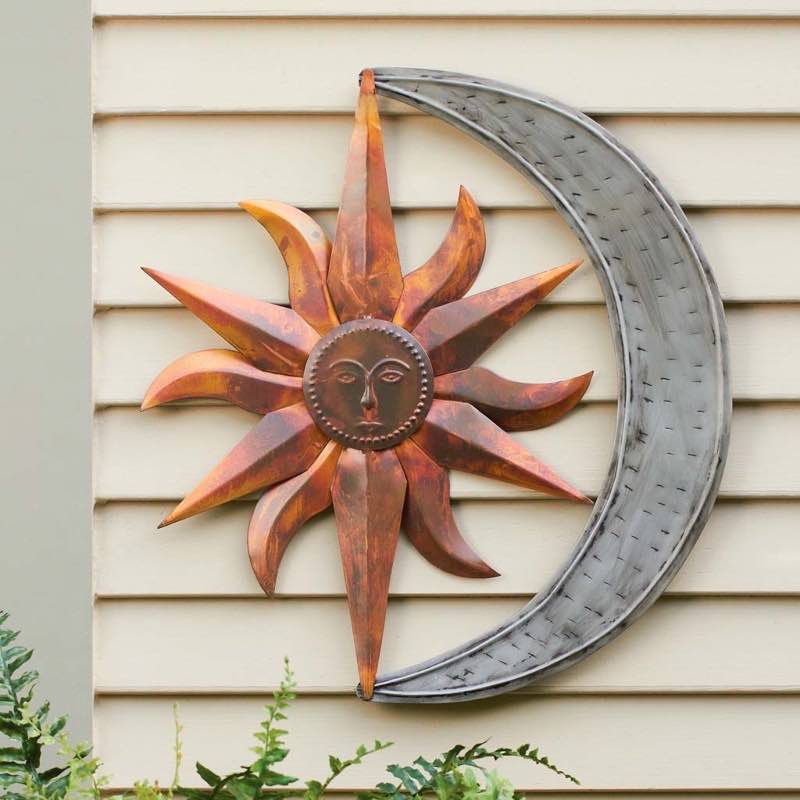 Flamed Copper Sun and Zinc Moon Wall Art