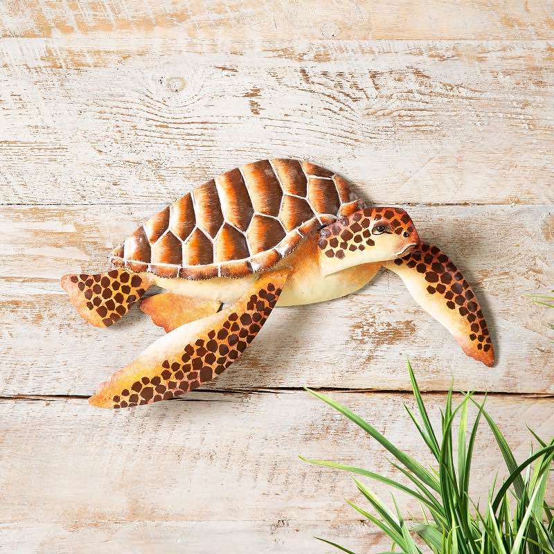 Handcrafted and Hand Painted 3D Sea Turtle Metal Wall Art