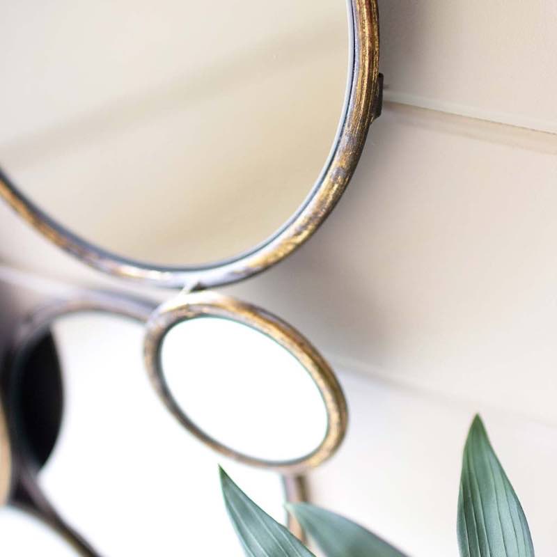 Bubbles Metal Wall Mirror with Weathered Brass Finish