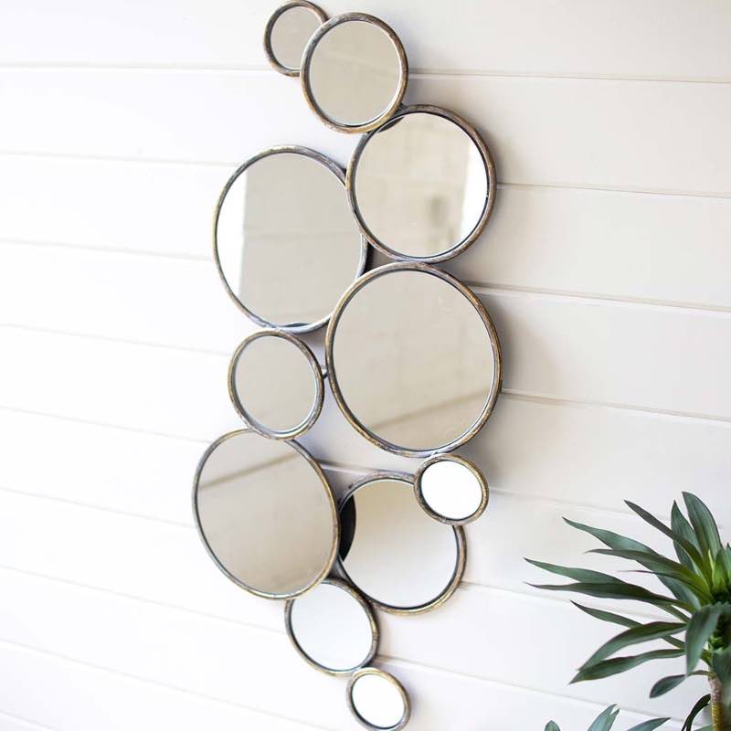 Bubbles Metal Wall Mirror with Weathered Brass Finish