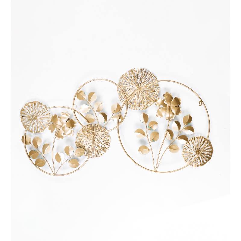 Gold and Green Flowers and Circles Wall Art